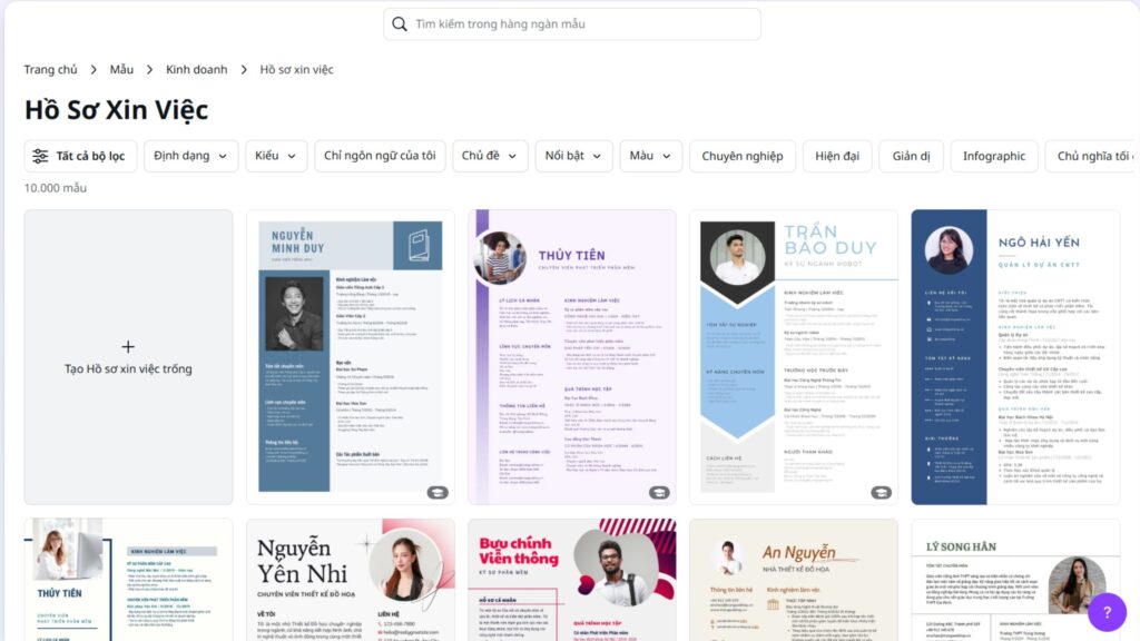 Tạo CV trên Canva nhanh chóng