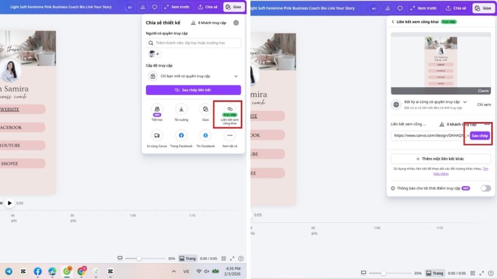 tạo link bio TikTok bằng Canva